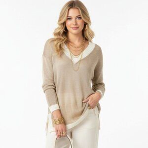 Neiman Marcus Outlander Tan & Ivory Knit Vintage Long Sleeve Tunic Sweater M